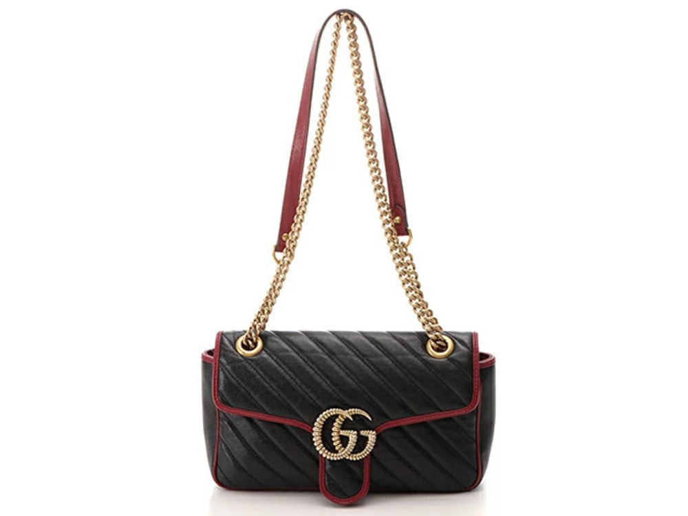 Gucci GG Marmont Shoulder Bag Black Red Calfskin